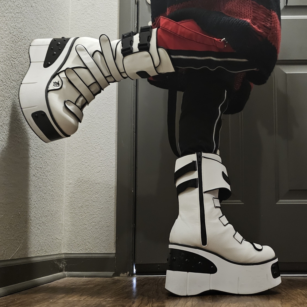 Demonia Kera 108 White Vegan Leather Platforms